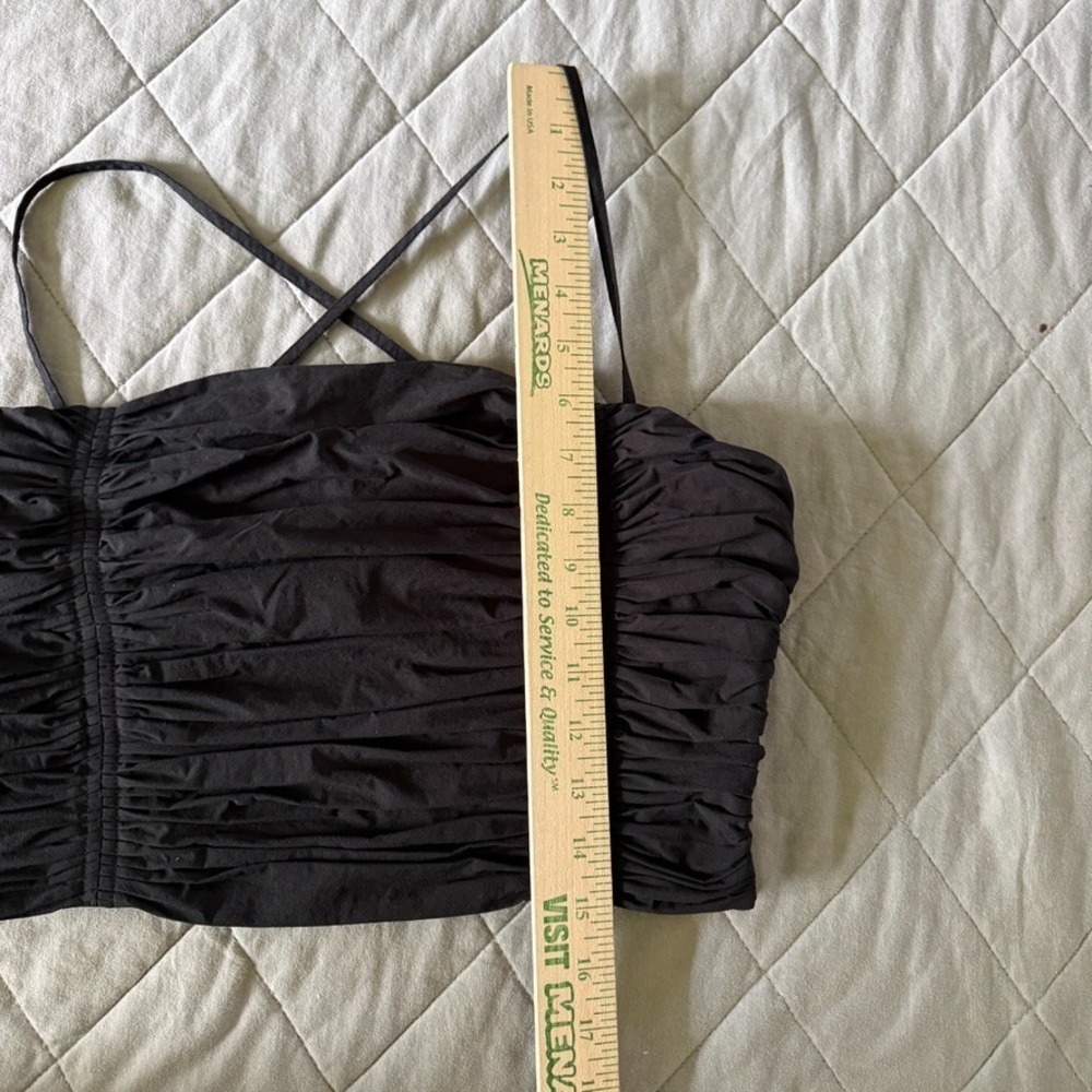 Madewell Poplin Crop Tube Top Womens Sz 6 S Black Ruched Minimalist Quiet Luxury - Picture 4 of 8